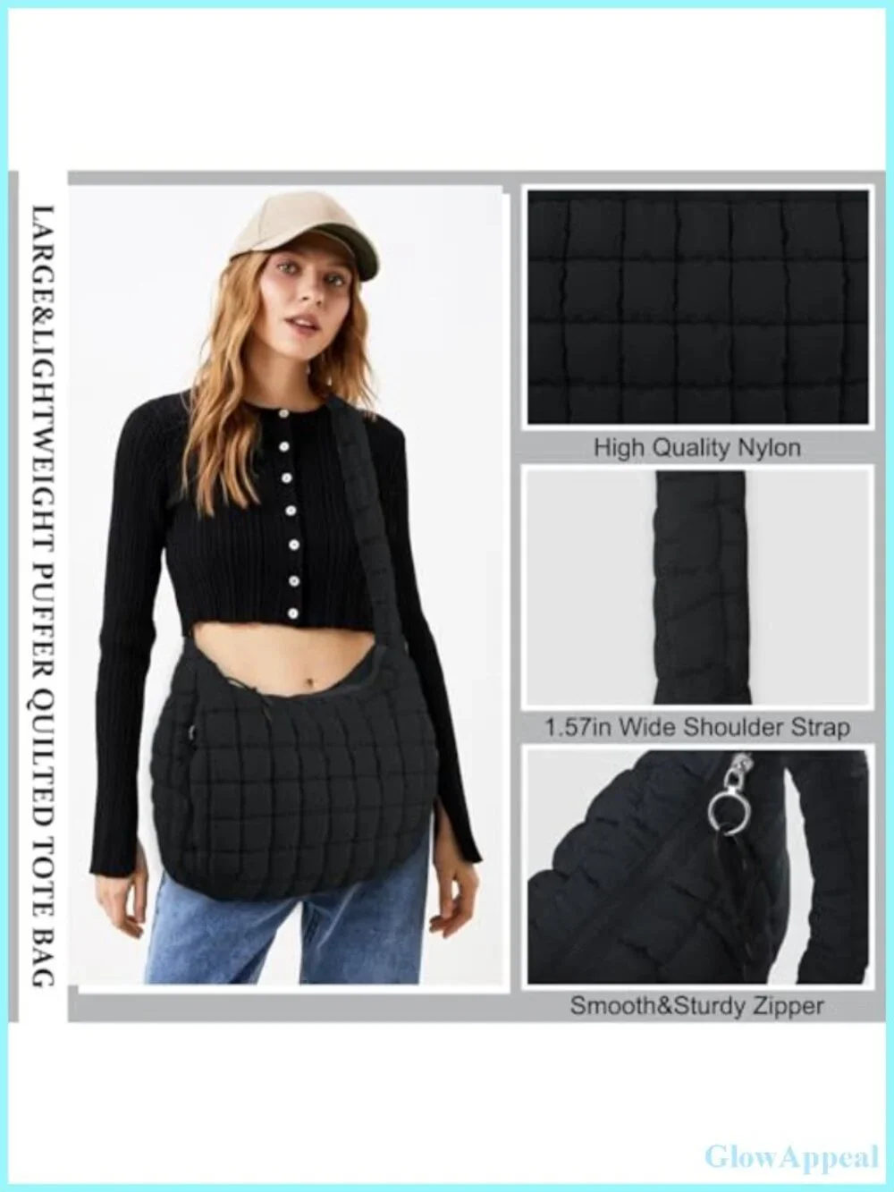 Quilted Puffer Tote Bag Lightweight Nylon Hobo Crossbody Shoulder Bag